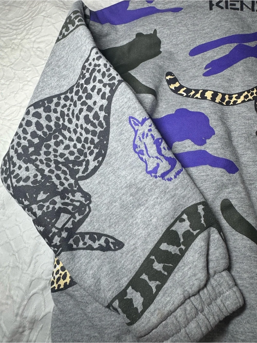 Kenzo Kids Hoodie Size 8 128 Gray Tiger Leopard Animal Print Full Zip